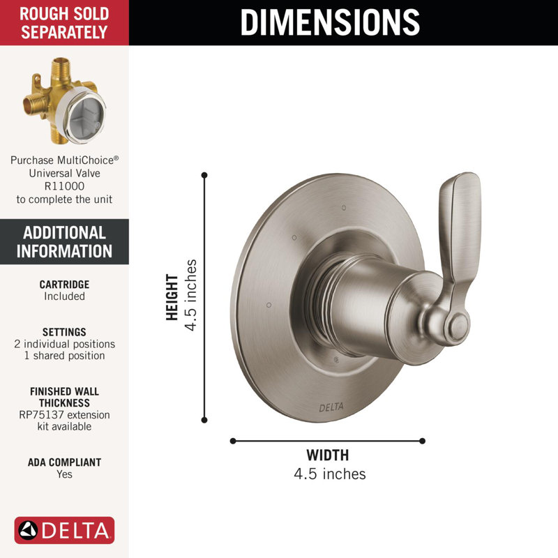 3-Setting 2-Port Diverter Trim, Stainless