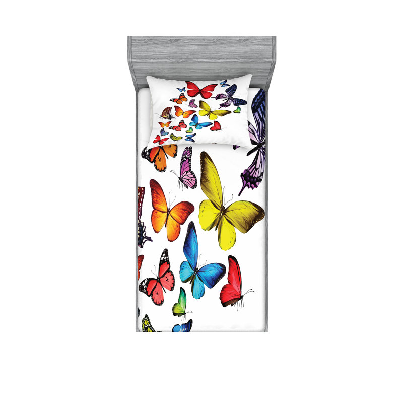 Multicolore drap-housse et coussin décoratif Ambesonne, Ensemble de draps pour lit simple + 3 pièces supp