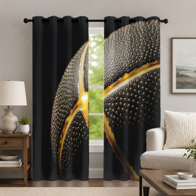 2 pièces rideaux sphériques abstraits noirs et dorés, rideaux de fenêtre à motif géométrique, panneaux à œillets à imprimé texturé créatif moderne, habillage de fenêtre pour le décor de la chambre à coucher