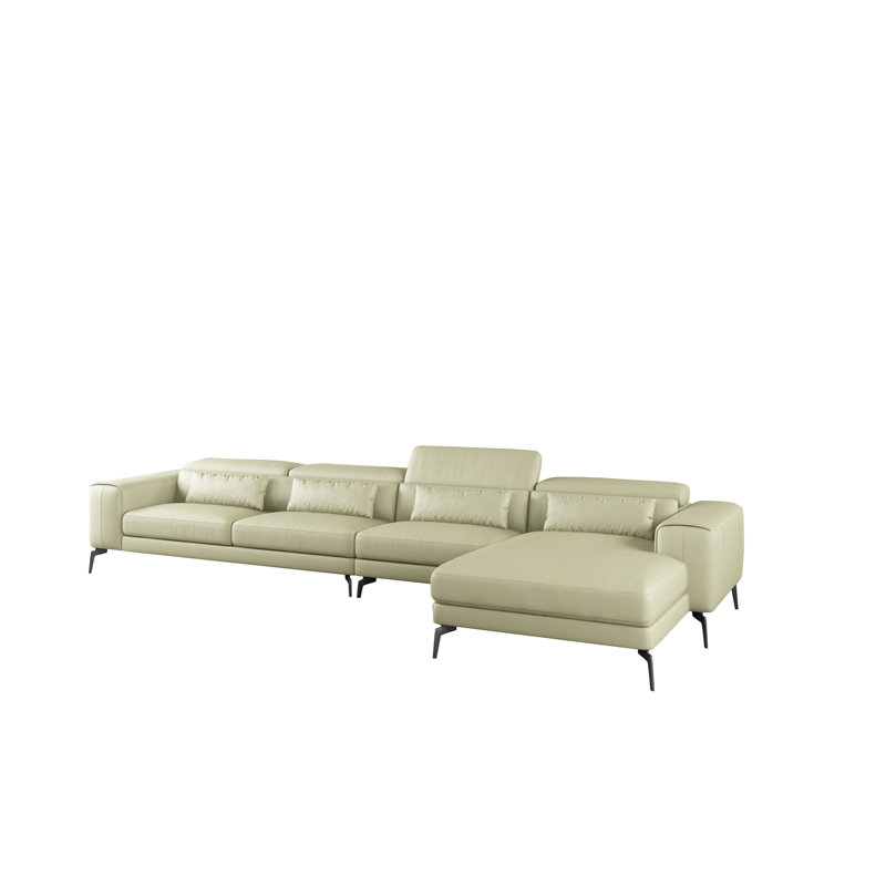 Cavour Sectional, White Genuine Leather, Right Hand Facing