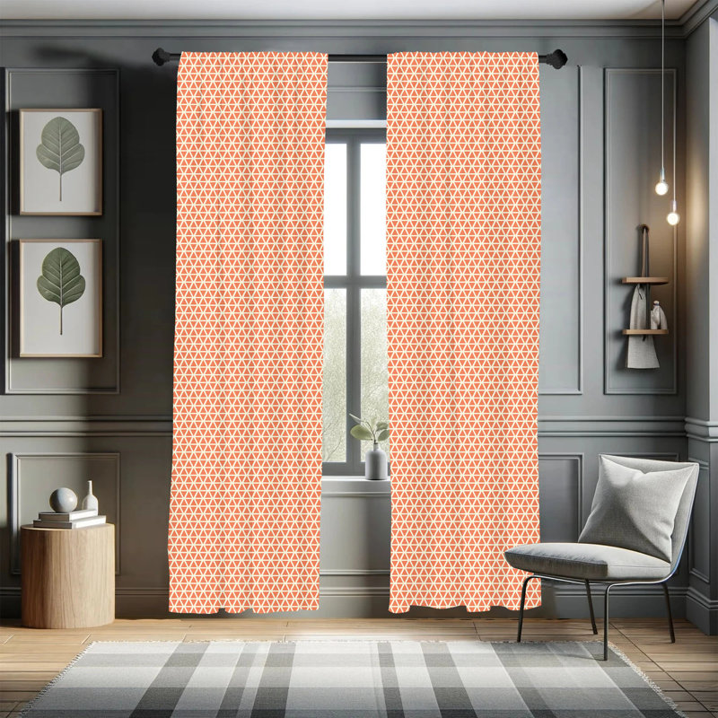 Ivory and Orange Geometric Polyester Room-Darkening Curtain Panels, 28" x 95"