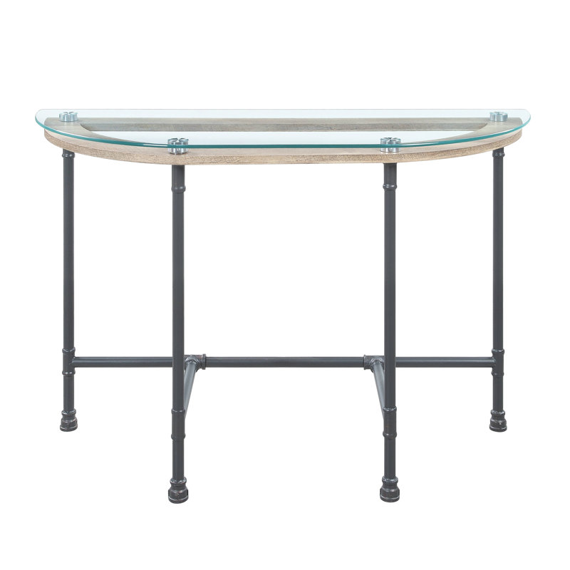 Table de canapé en verre transparent et finition sable gris