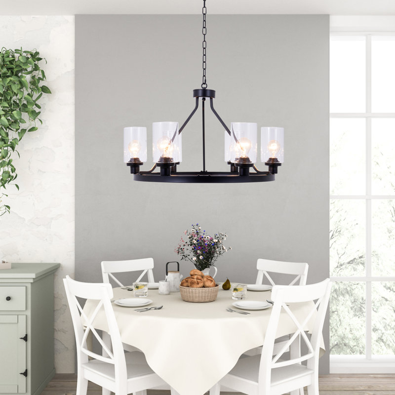 6 - Light Dimmable Wagon Wheel Chandelier