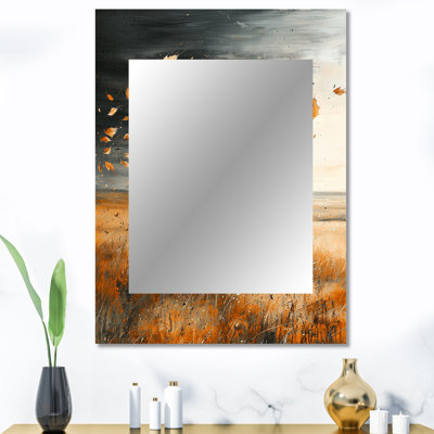 Windy Prairie Leaves III - miroir mural Meadow, miroir décoratif traditionnel, impression d'art en métal