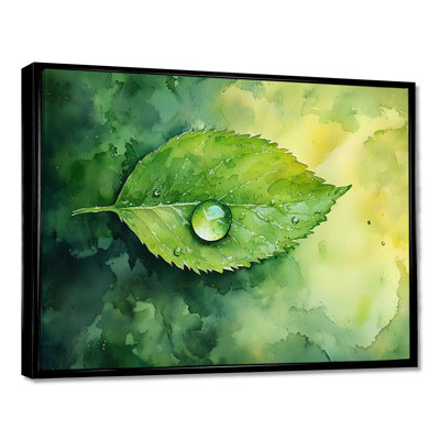 Goutte d'eau verte sur feuille II - feuilles, art mural