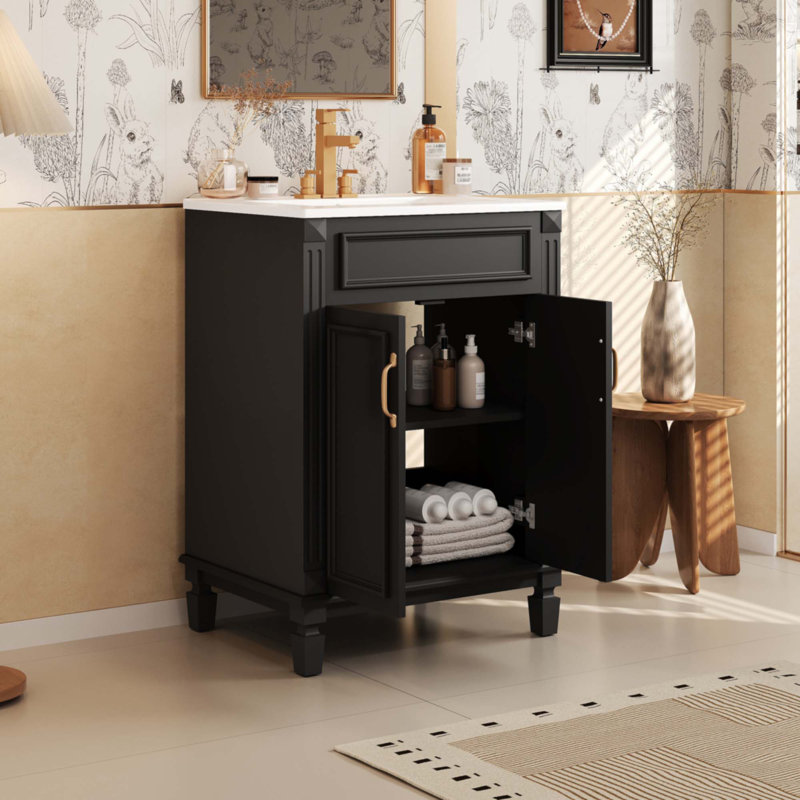 Meuble-lavabo 24 po avec lavabo supérieur, Noir