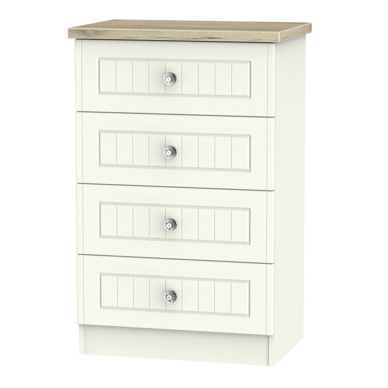 Fully Assembled Zenfield 4 Drawer Chest, Cream Ash/Bordeaux Oak
