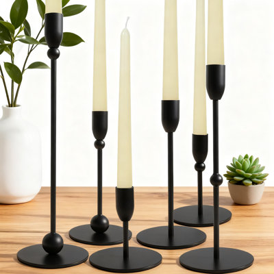 Modern Metal Candlestick Holders Set Of 6, Varying Height Table Centerpiece For Home Decor, Weddings And Events With Stable Wide Base Design