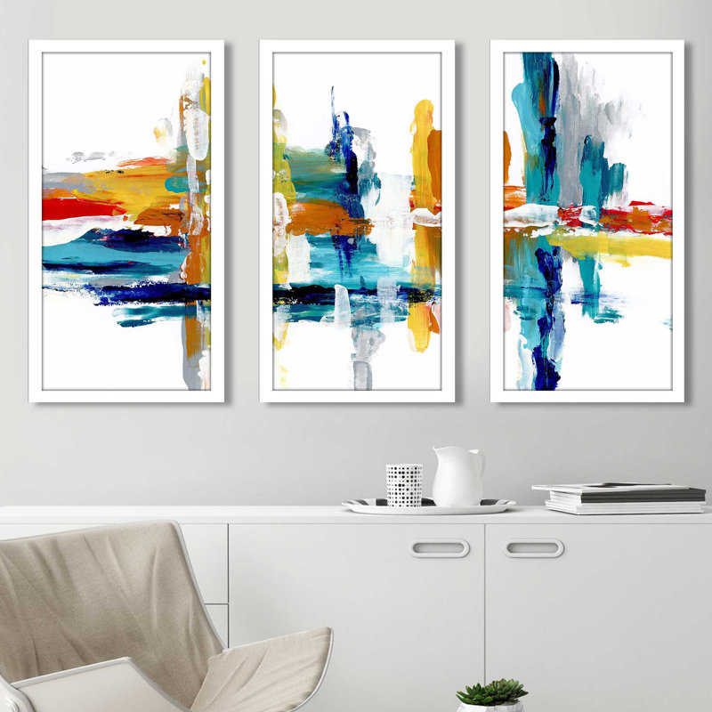 «Captive Color III» par Katrina Craven - Peinture sur cadre 3 pièces, L 52,5 po x H 33,5 po x P 1 po