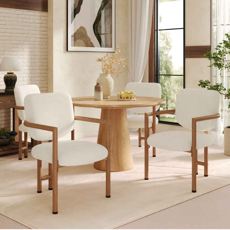 Boucle Upholstered Metal Armchair in Beige, 4