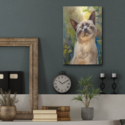  «Siamese Cat Contemplative Calm» par Doron David, art mural en métal, 12 po x 16 po