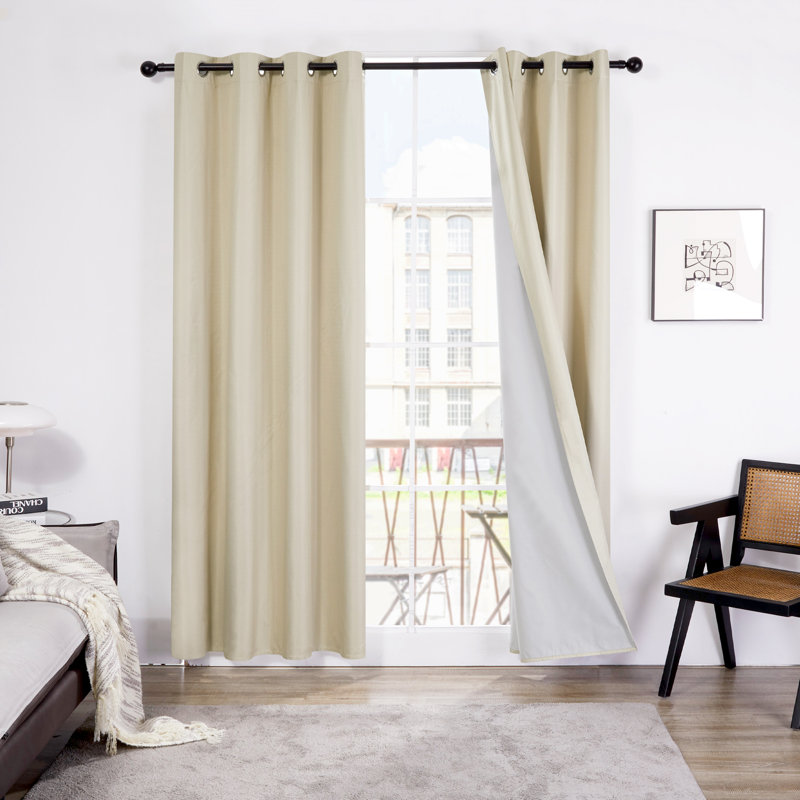 Lompoc 100 Percent Blackout Light Weight Curtain Panels, 52" W x 84" L, Beige