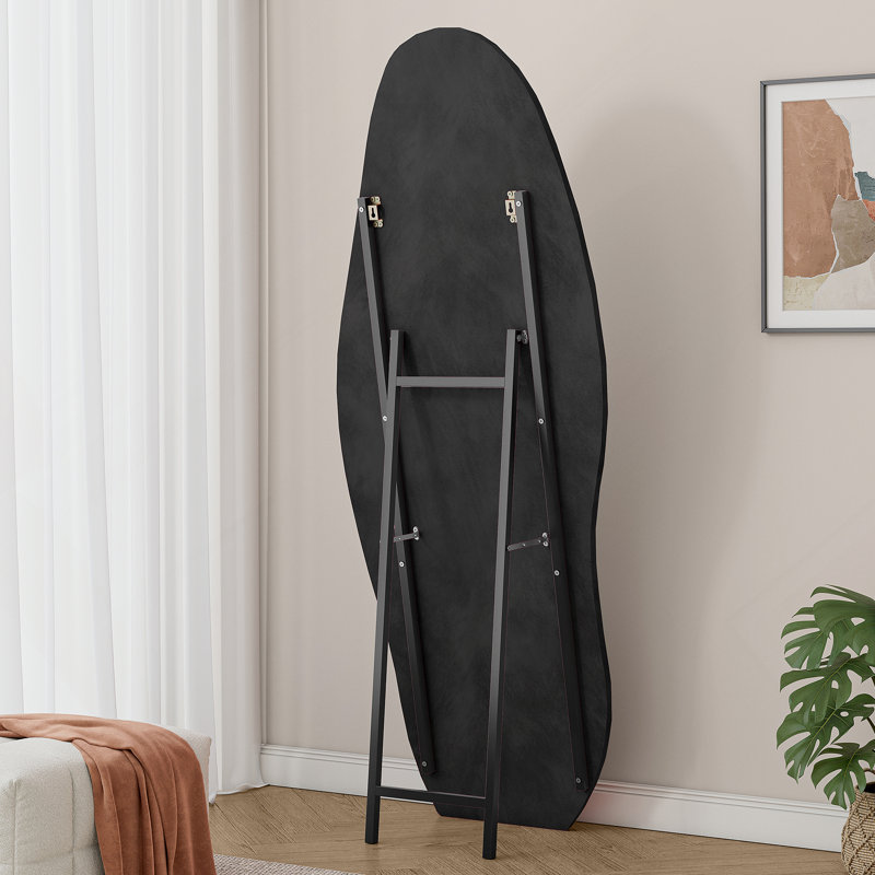 Full Length Mirror,Wooden Frame Floor Mirror,Irregular Wavy Mirror For Bedroom, Living Room, Dressing Room, Black