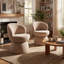 Upholstered Boucle Accent Chair Swivel Armless Barrel Chiar-1722131559