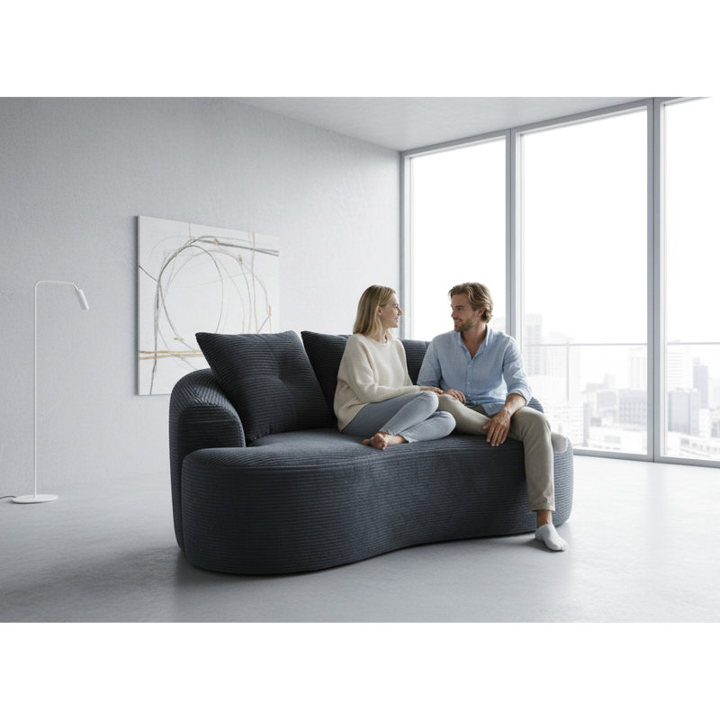 65,45 po incurvé avec assise moelleuse, noir, coussins à ressorts ensachés, 3 coussins décoratifs, sans assemblage, élément de décoration de chambre à coucher