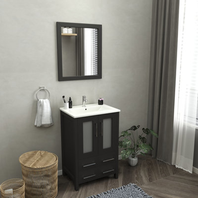 Brescia 24" Single Sink Freestanding Bathroom Vanity with Ceramic Top and Matching Mirror