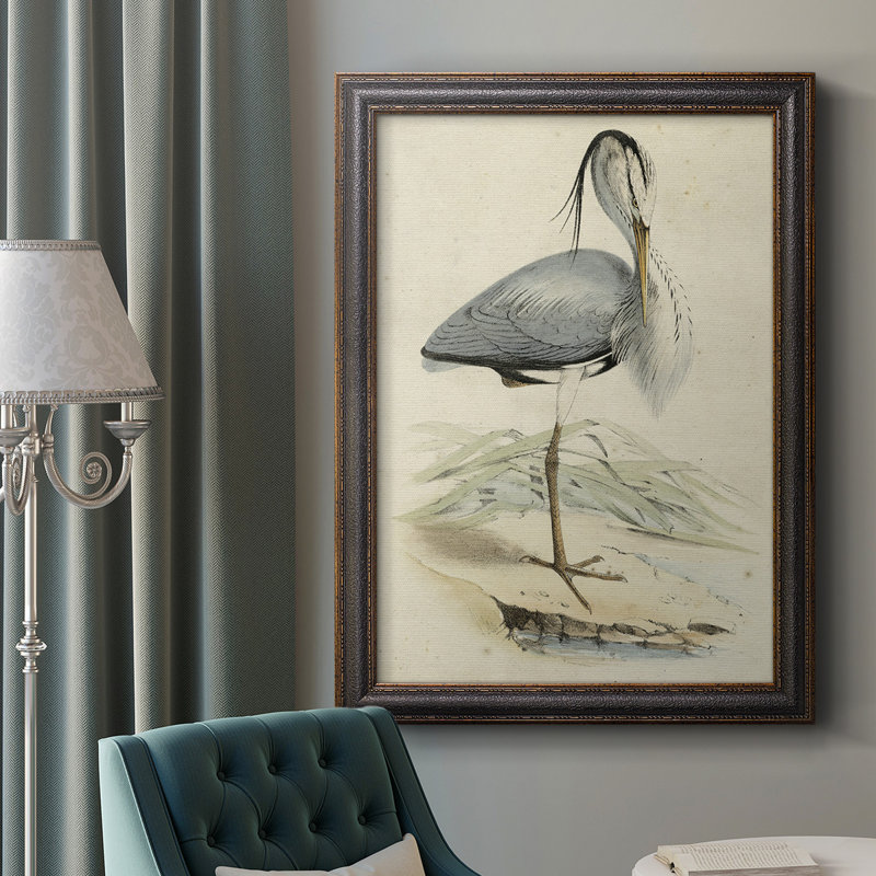 Toile encadrée de qualité supérieure embellie Antique Heron IV (ASH) - prête à être accrochée, H 27 po x l 18 po x P 2,5 po