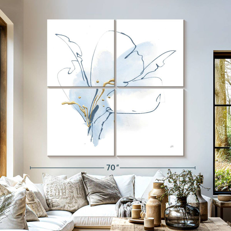 Blue And Gold Floral I, H 57 po x l 57 po