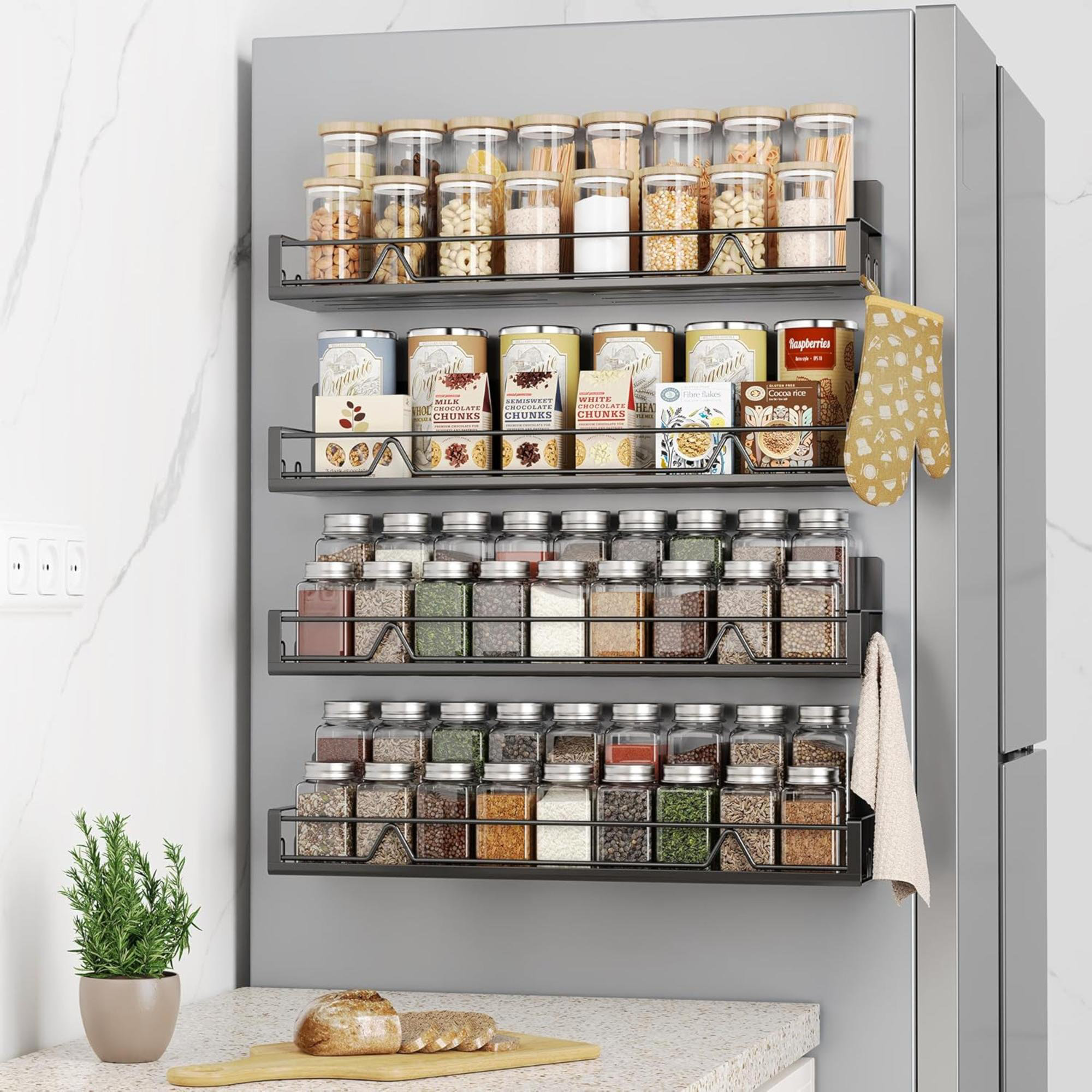 Magnetic Shelf For Fridge 4-Pack Jumbo Magnetic Spice Racks