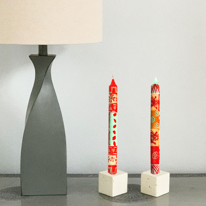 Unscented Taper Candle, Cyan/Red/Yellow