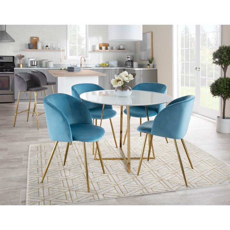 Terrance 18.5'' H Velvet Upholstered Parsons Chair, Gold, Light Blue