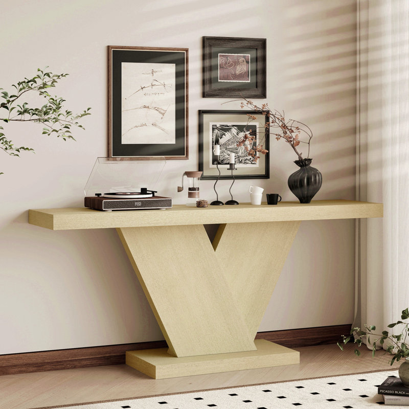 Console en L 66 po avec pieds en X et placage en bois massif, Chêne