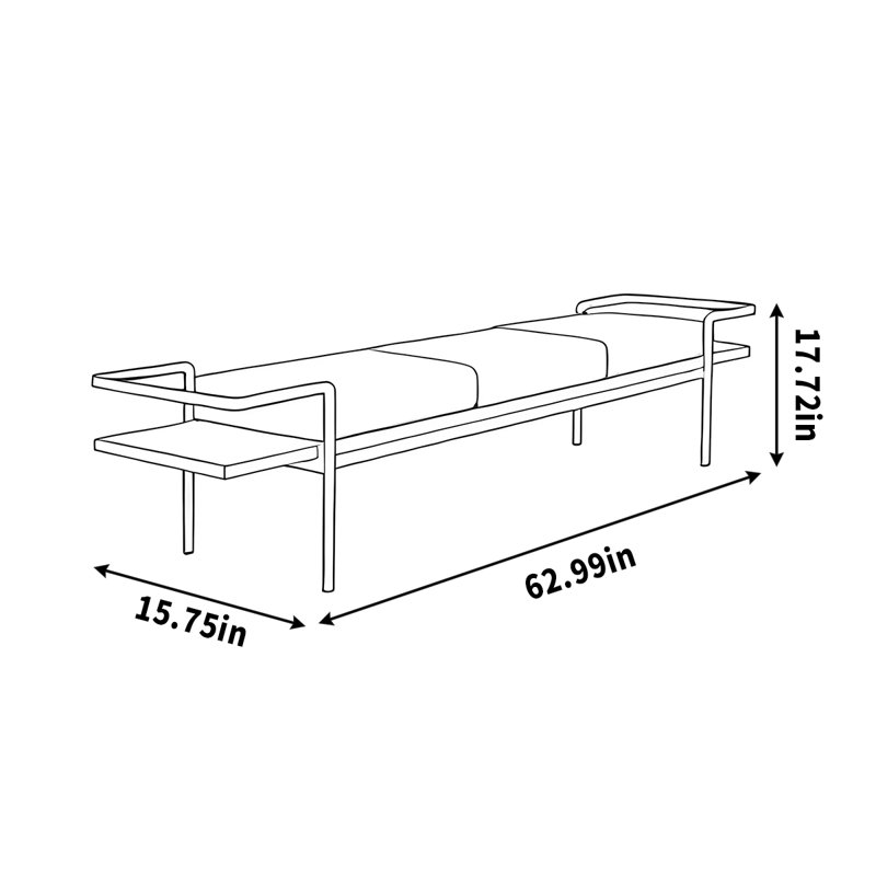 Banc de repos, housse souple, bois massif, métal, durable, H 17,72 po x l 62,99 po x P 15,75 po