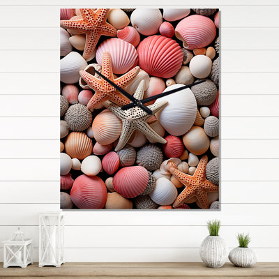 Horloge murale beige et marine sur la plage II - nautique et plage surdimensionnée