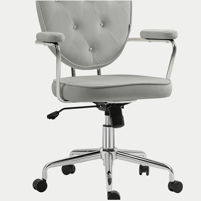 Office Chair, Computer Desk Chair with Button Tufted Velvet-Feel Fabric, Swivel Vanity Chair, Gray