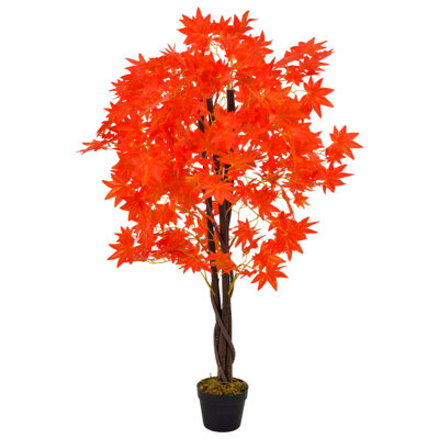 Faux Maple Tree in Wood Pot