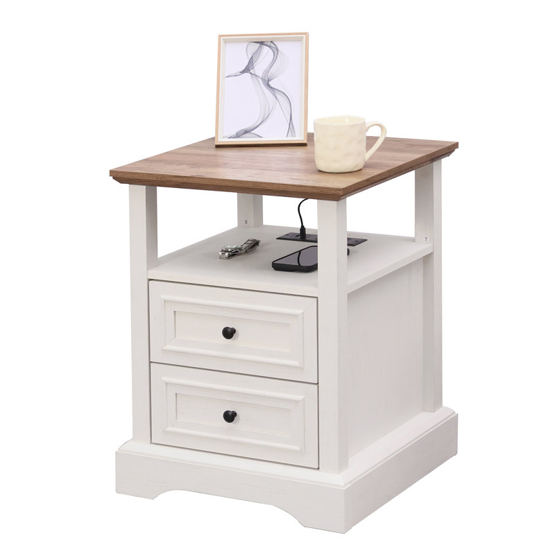 18'' W Nightstand With Drawer And Socket, Natural/White