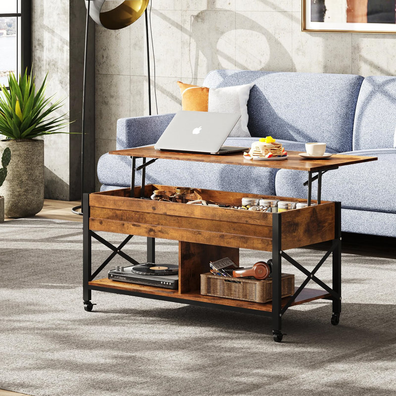 Table basse à plateau relevable avec roulettes 41,3 po