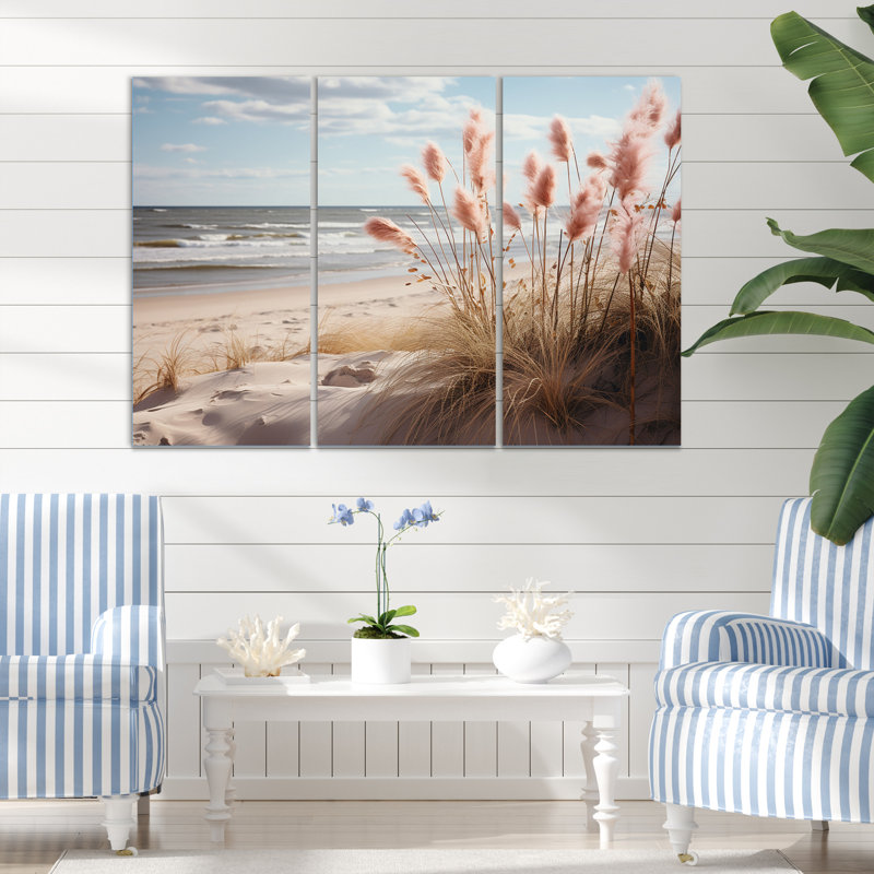 «Ocean Spring Bliss Tender Pastel Beach Grass IV», ensemble de reproductions d'art mural plage, H 32 po x l 48 po x P 1 po