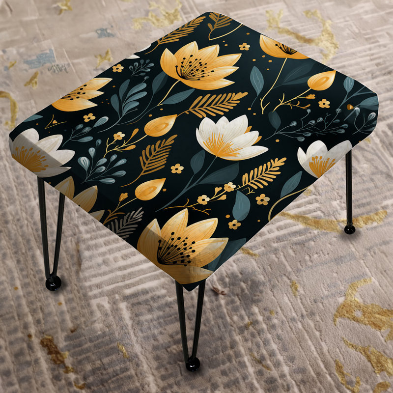 Motif floral noir et jaune Meadow - Repose-pieds rectangulaire floral