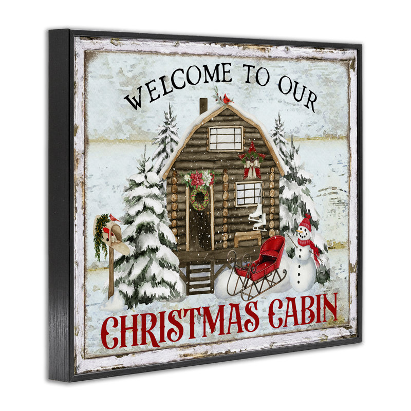 «Welcome Christmas Cabin», estampe numérique encadrée par Creatif Belle, H 11 po x l 14 po, Giclée encadrée noir minuit