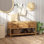 Banc de rangement en bois massif récupéré avec tablettes de rangement