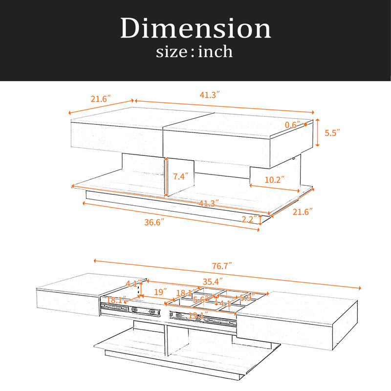 Extendable Coffee Table, Efficient Central Coffee Table With Multiple Storage Compartments, Multifunctional Adjustable Coffee Table With Hidden Storage Space For Living Room
