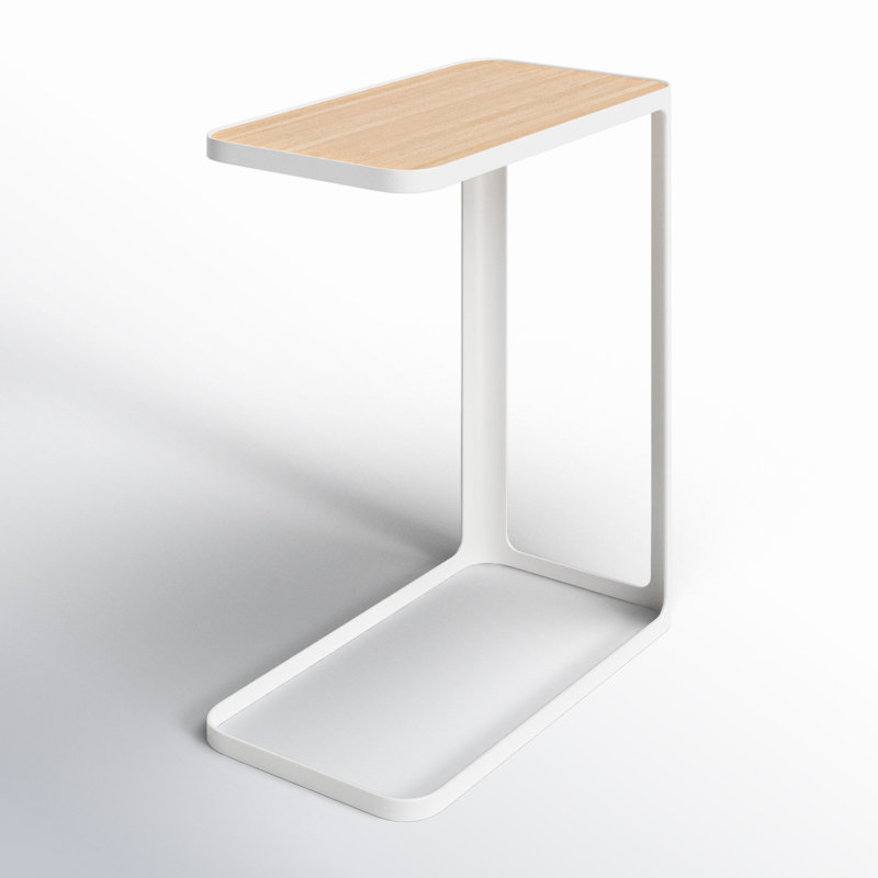 Minimalist Metal and Wood C-Shaped Side Table - Compact and Versatile