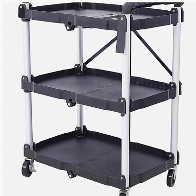 3-tier Folding Service Cart Pack-N-Roll Folding Service Cart, Black, 50 lbs capacity per tier by Ophelia & Co.