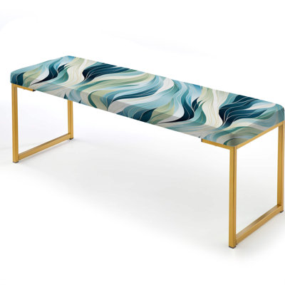 Blue And Green Ikat Swirl Oasis - Abstract Upholstered Gold Bench
