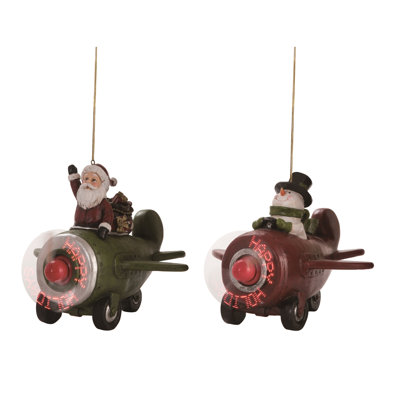 Transpac LightUp Mini Santa/Snowman Airplane Set of 2 Christmas Home Decorations