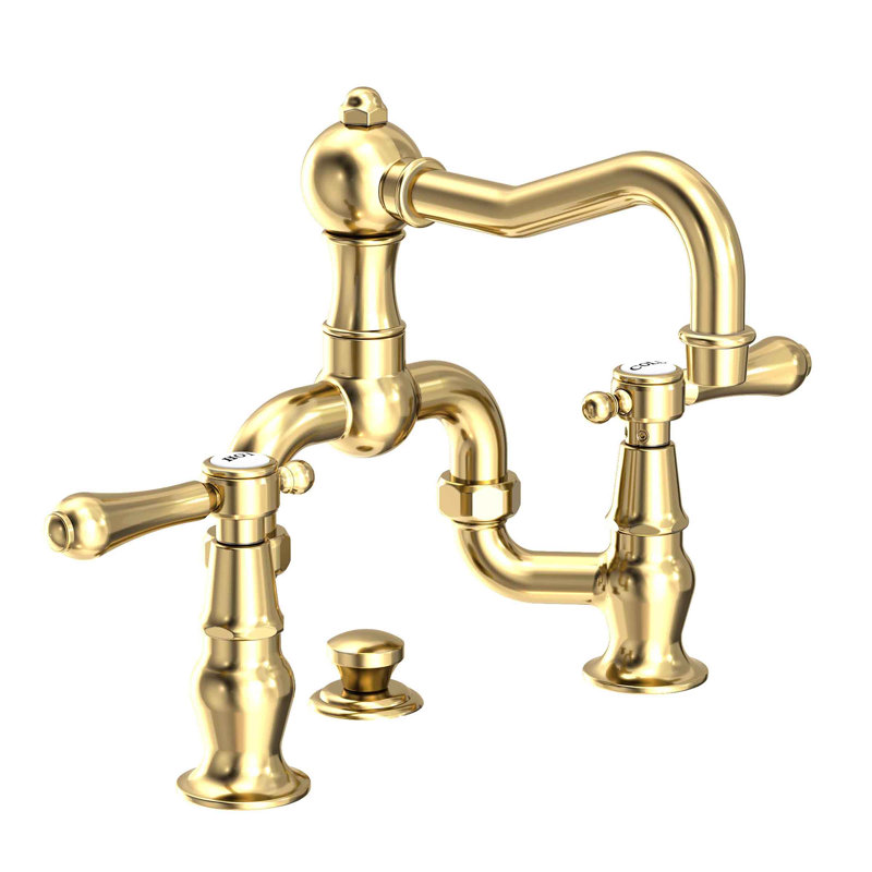 Chesterfield Bathroom Bridge Faucet with Drain Assembly, Forever Brass (PVD), Bridge