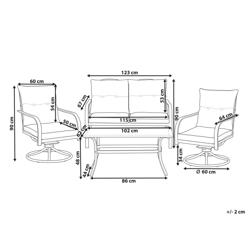Garden Lounge Set with Table 4 Seater MESTRINO Metal, Blue/Black