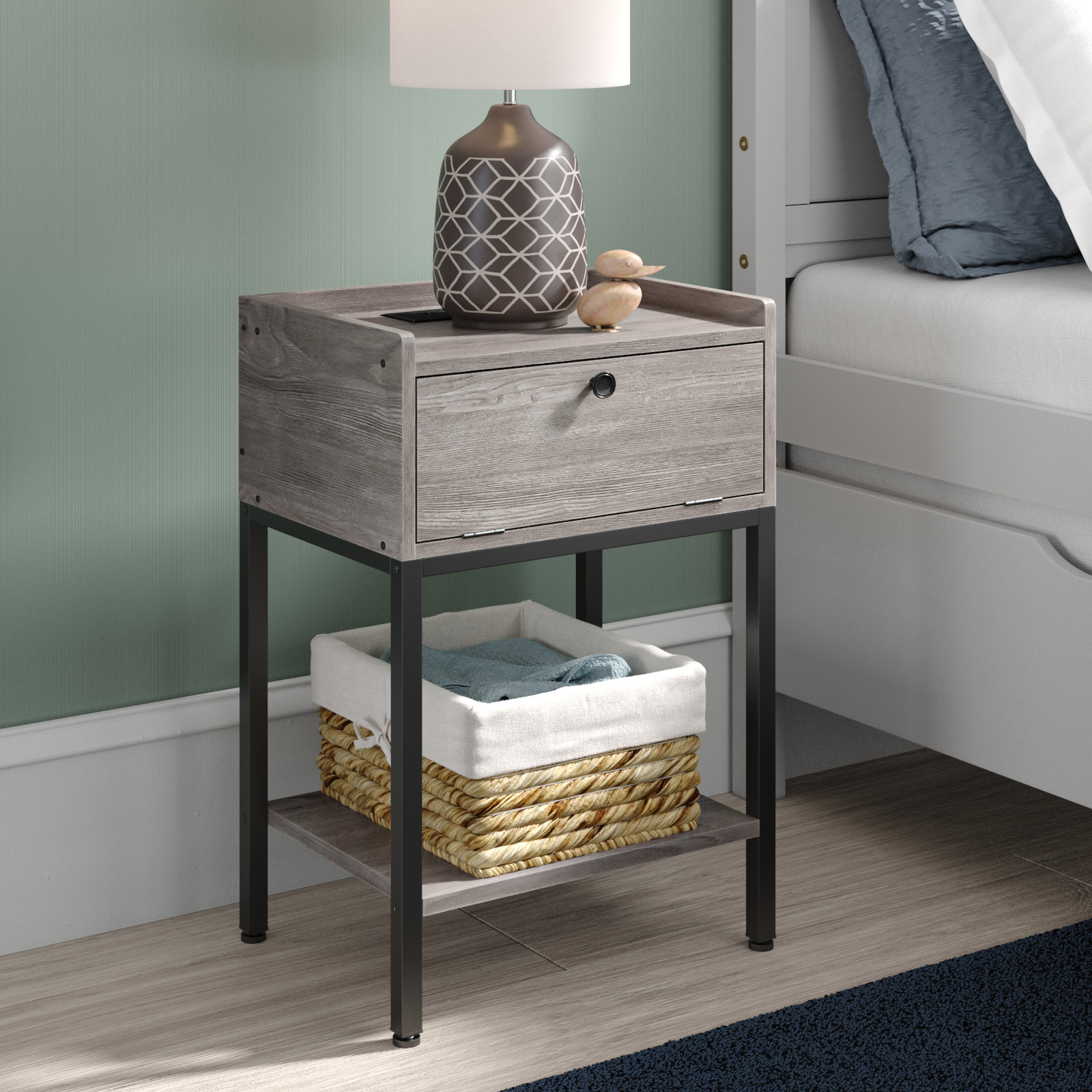 Belisle 22'' Tall 1 - Drawer nightstand and Built-In Outlets