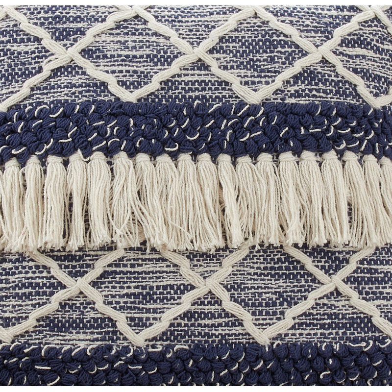 Navy Blue Fringe Moroccan Cotton Square Throw Pillow