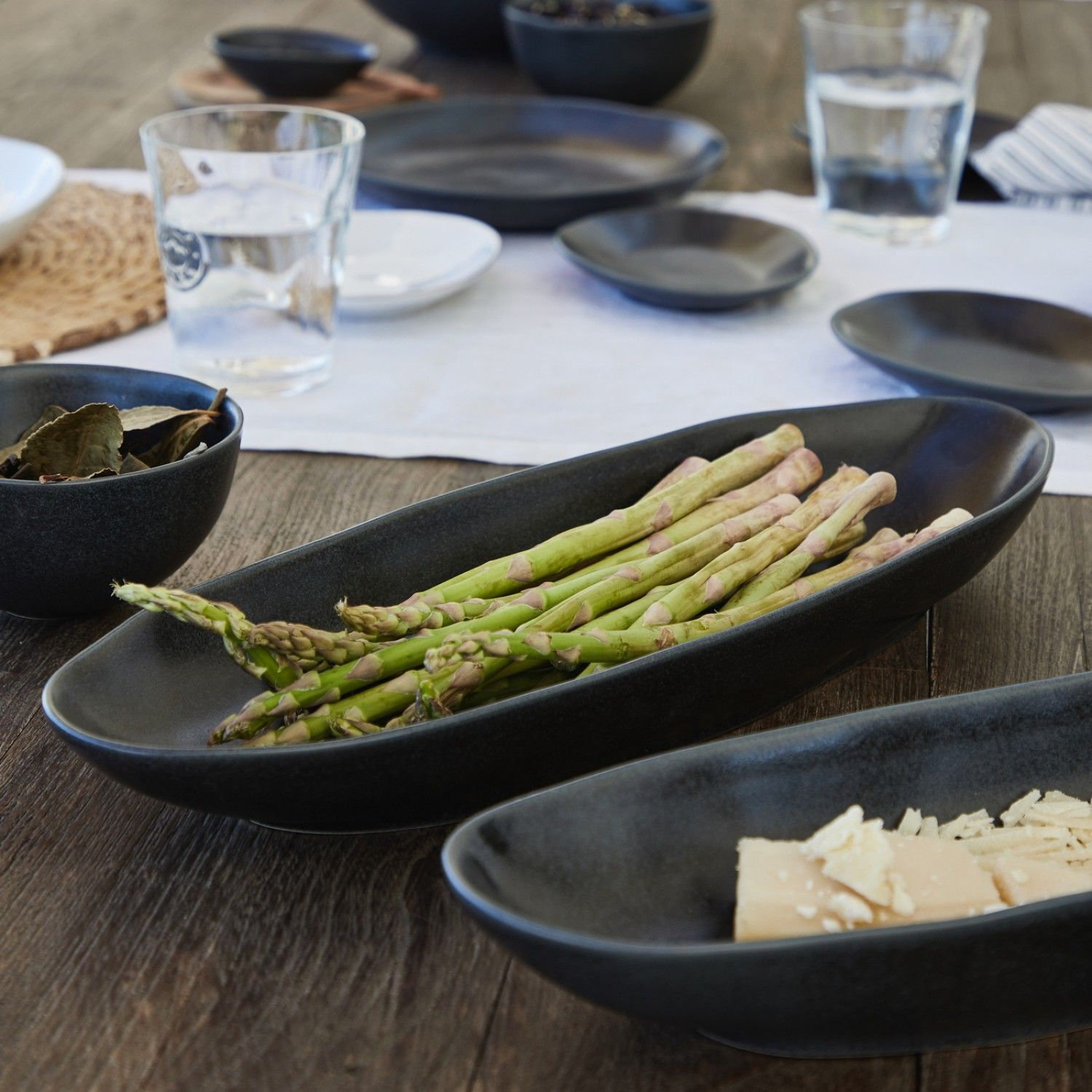 Livia Oval Platter, Matte Black, 2" H x 13" L x 4.25" W