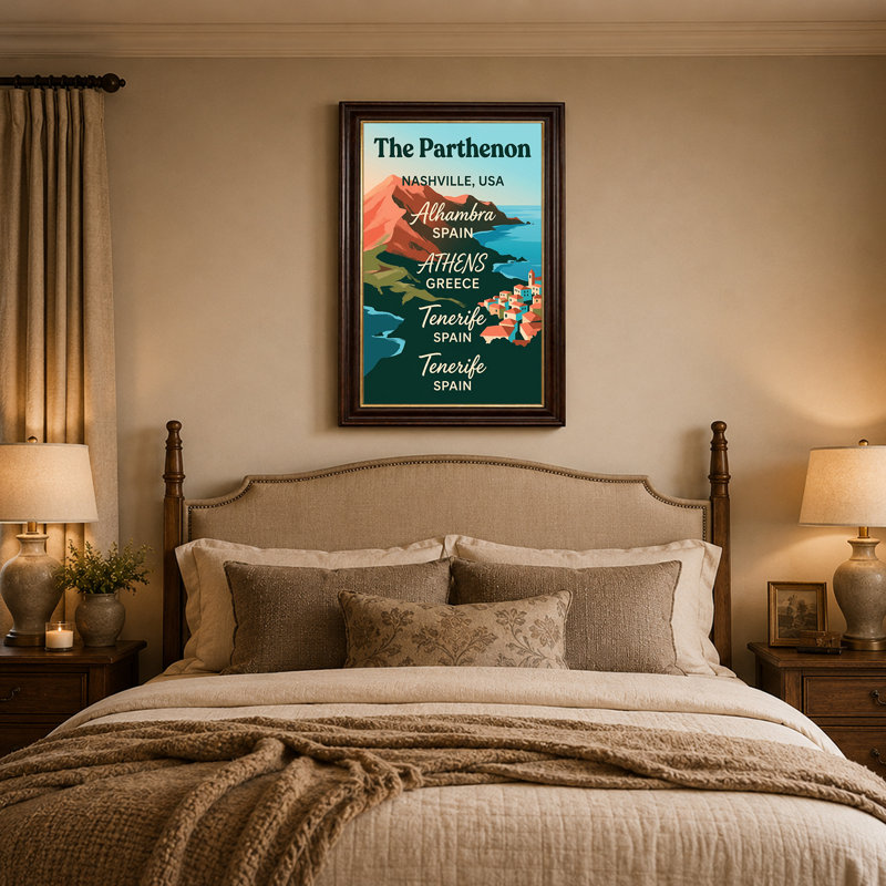 Villes et pays dans le style d'affiches de voyage rétro sur toile, H 18 po x l 12 po