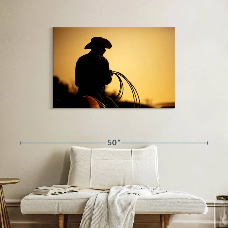 Cowboy de Lelar avec lasso, H 26 po x l 39 po