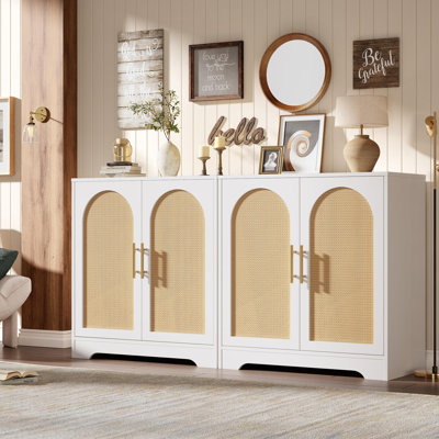 30" W Sideboard Buffet Cabinet- with 2 Rattan Doors, Large Storage Console Table & Modern Accent Coffee Bar Cabinet for Living Room, Kitchen, Hallway, Dining Room, Entryway