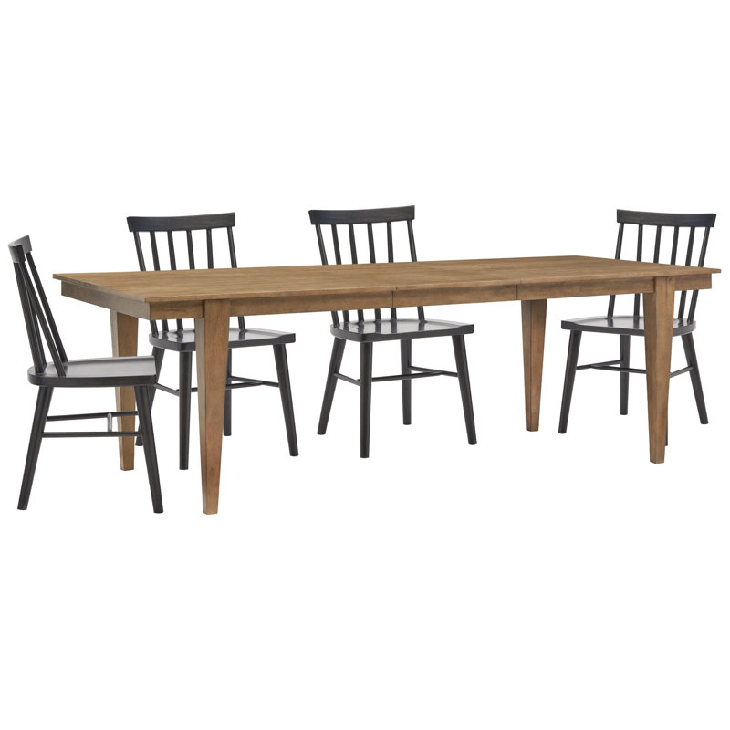 Extendable Rectangular Dining Table With 4 Grey Side Chairs, 5 Pcs: Table, 4 Chairs